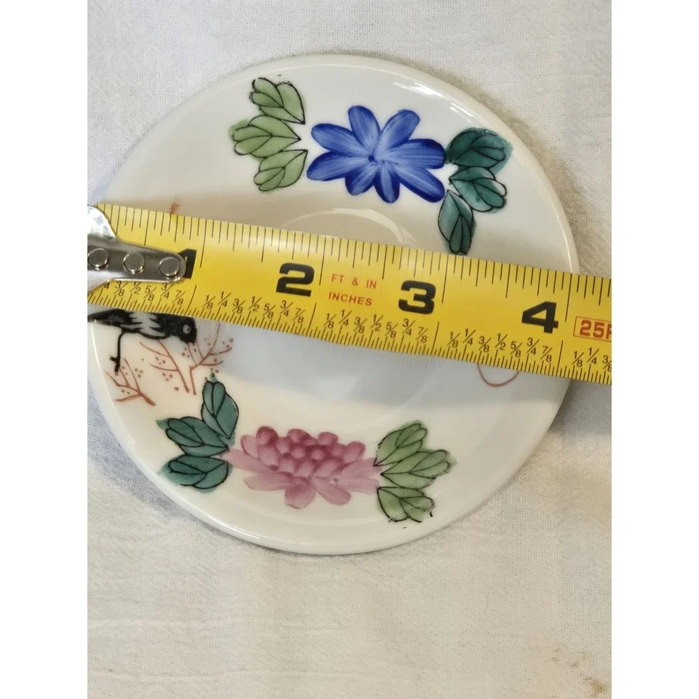 Vintage‎ F.S. Louie Berkeley CA Hand Painted Porcelain Saucer Bird Floral 4.5